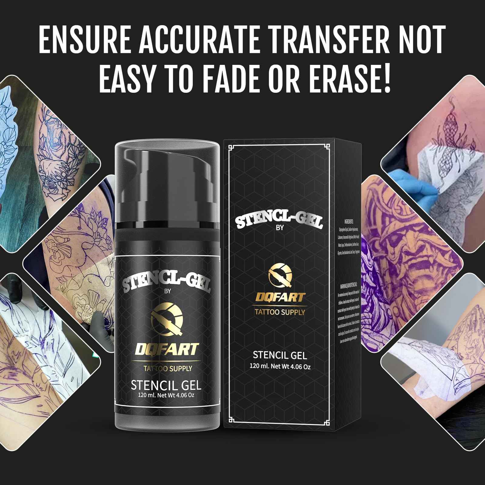 Professional Tattoo Stencil Transfer Gel, Black, 120mL/4.06oz, 250mL/8.4oz Bottles, Premium Application Solution (120ml/4OZ)