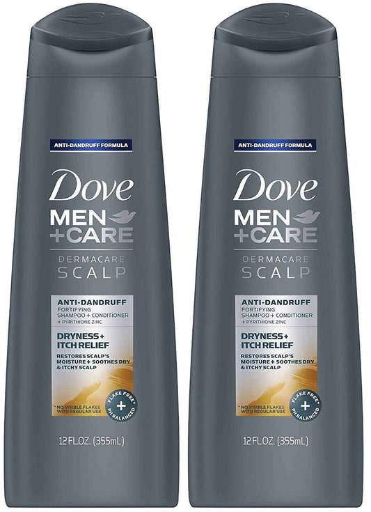 Dove Men + Care Dermacare Scalp - Anti-Dandruff Shampoo + Conditioner 2 in 1 - Dryness + Itch Relief - Net Wt. 12 FL OZ (355 mL) Per Bottle - Pack of 2 Bottles