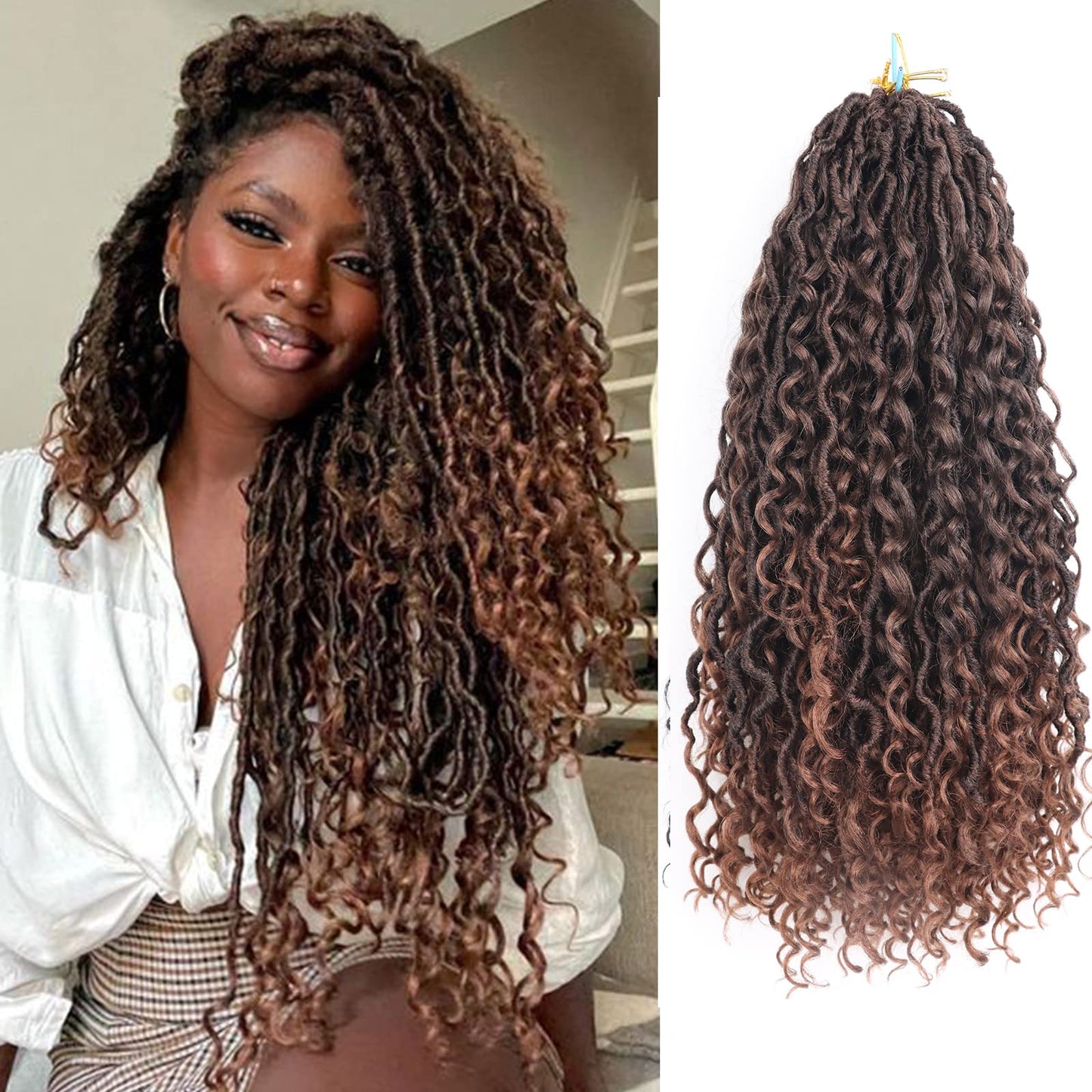 Goddess Locs Crochet Hair 12 Inch Faux Locs Crochet Hair Pre Looped River Locs Crochet Hair with Curly Ends Wavy Soft Locs Crochet Hair for Black Women Hair Extensions(12 Inch/Pack of 4, 1B/30)