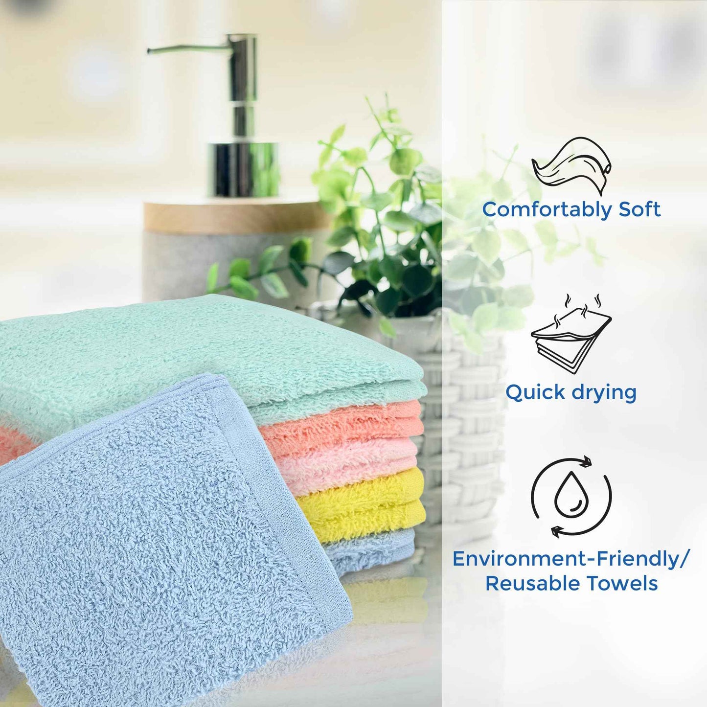 Crystal Ridge Cotton Wash Cloths 24 Pack - Washcloths for Showering, Face and Body, Soft and Highly Absorbent Multipurpose Towels for Bathroom, Kitchen, Spa and Gym - Wash Rags 12 x12 (Lt Blue)
