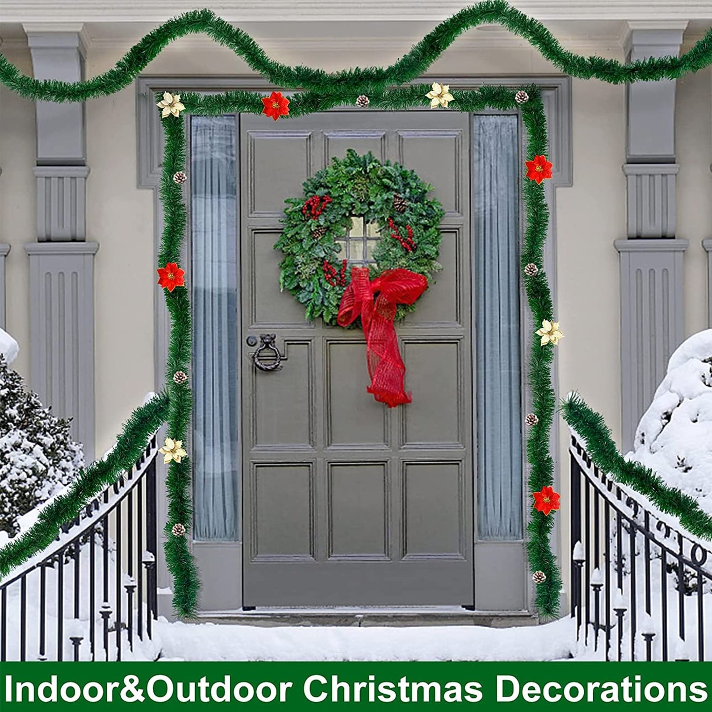 TURNMEON 2 Pack Total 100 Ft Artificial Christmas Garlands Greenery Decorations, Each 50 Ft Soft Green Pine Garland Holiday Christmas Decoration Outdoor Indoor Home Stairs Fireplace Mantle Xmas Party