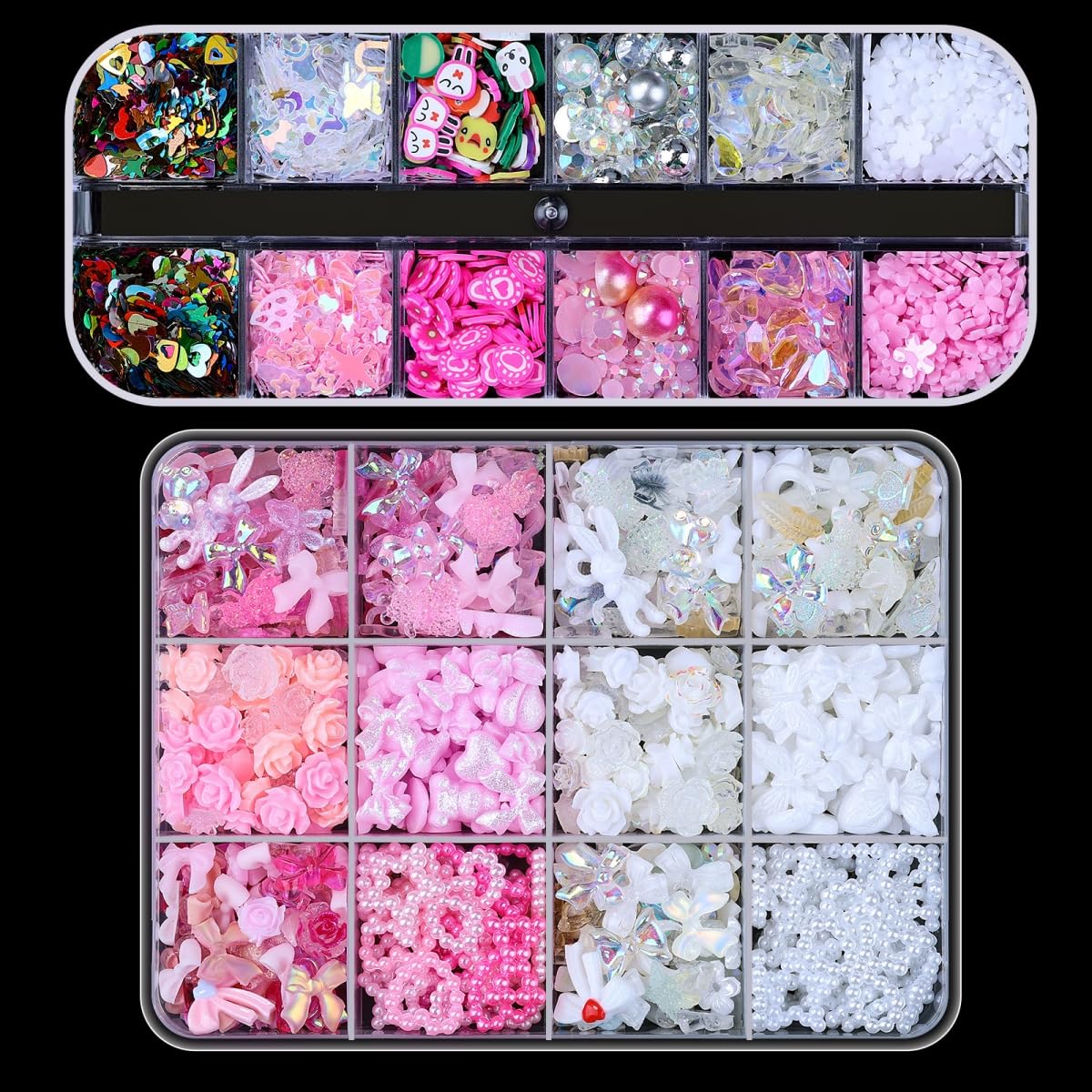 Umillars 460pcs 3D Resin Nail Art Charms with 950pcs Special Shape Nail Rhinestones Flatback Rhinestones Nail Art Slices Acrylic Hollow Beads Nail Art Sequins Mini Flowers for Nail Art Designs Craft