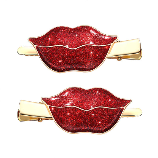 Heart Hair Clips Large Valentine's Day Glitter Heart Alligator Metal Clip Red & Pink Heart Shape Duckbill Hairpins Sweet Love Heart Hair Barrettes for Women Girls Hair Styling Accessory (Red Lips23)