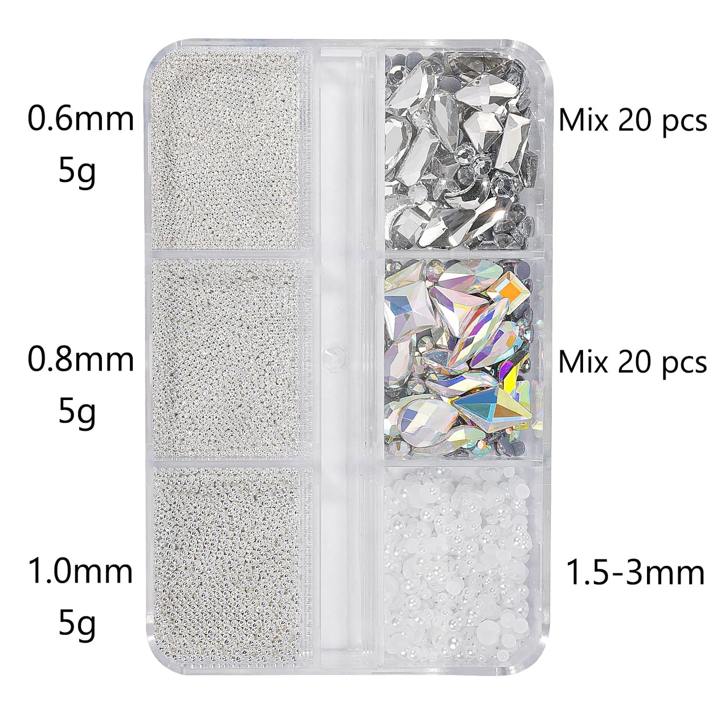 3D Nail Art Charms Silver Nail Micro Caviar Beads Rhinestones for Acrylic Nails Mix Size Multishape AB Nail Rhinestones Nail Crystal Studs Flatback Pearl Kit for Nail DIY Craft Decoration