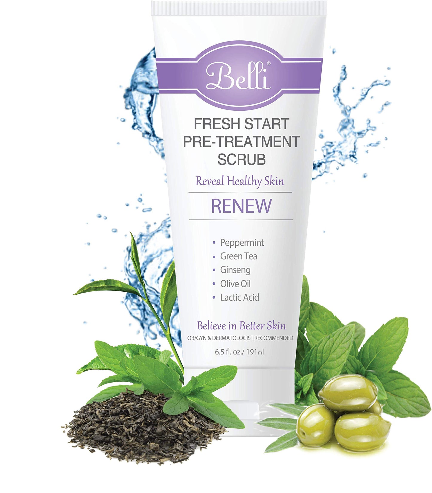 Belli Skincare Fresh Start Pre-Treatment Scrub, Face Cleanser & Facial Scrub for All Skin Types, Detoxifies Skin, Dermatologist Recommended, 6.5 Oz