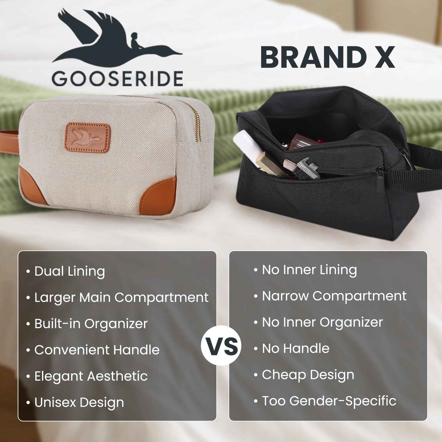 GOOSERIDE Small Makeup Bag for Women and Men - Cute Cosmetic Bag for Travel, Multipurpose Canvas Make up Pouch for Accessories, Mini Makeup Purse with Zipper and Internal Pockets for Toiletries - Sand