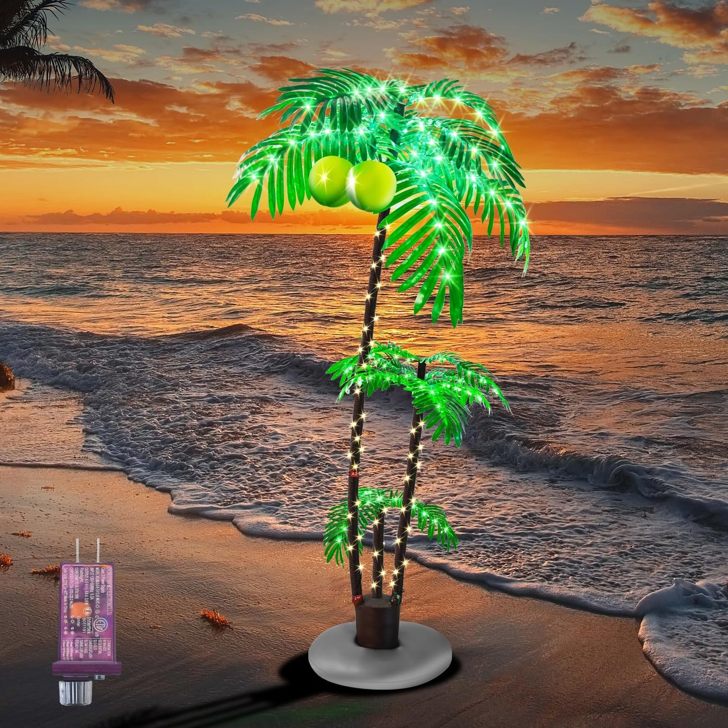 6FT Lighted Fake Palm Tree with 2 Trunks Artificial Palm Tree with LED Lights, for Home Decoration, Parties, Christmas, Nativity Scenes, and Outdoor Patios (6FT-3 Trunks)