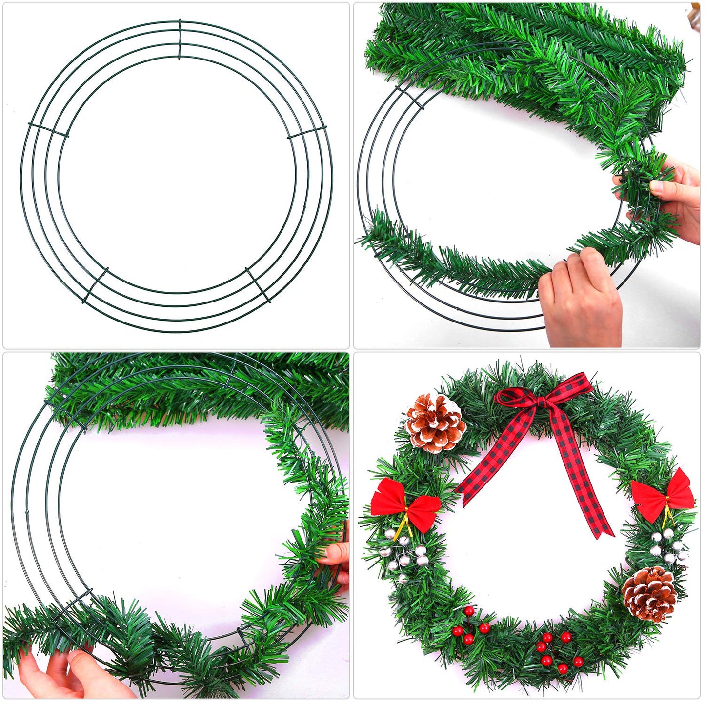 URATOT 4 Pack 16 Inch Metal Wreath Frame Christmas Dark Green Wire Wreath Ring Round for Christmas Wedding Holidays Valentines Garden Home Party Decorations