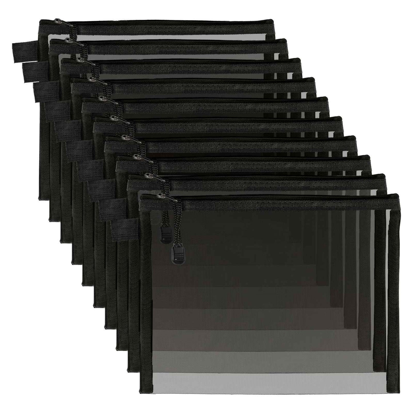 OZY 10 Pieces Nylon Zipper Mesh Pouch,Cosmetic Bags,Zipper Bags for Organizing Storage,Puzzle, Board Games,Multipurpose Travel Bags and Office Supplies (A5 Black)