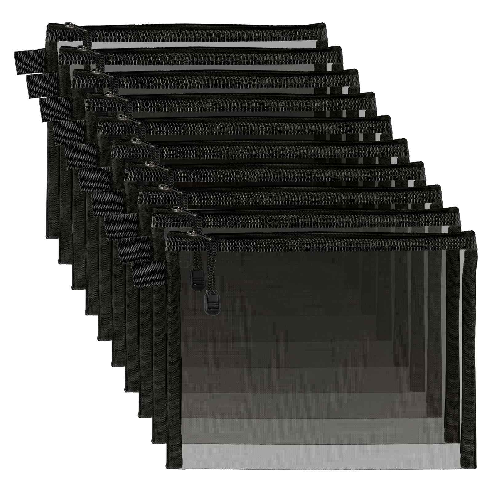 OZY 10 Pieces Nylon Zipper Mesh Pouch,Cosmetic Bags,Zipper Bags for Organizing Storage,Puzzle, Board Games,Multipurpose Travel Bags and Office Supplies (A5 Black)