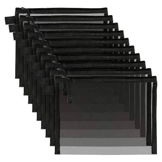 OZY 10 Pieces Nylon Zipper Mesh Pouch,Cosmetic Bags,Zipper Bags for Organizing Storage,Puzzle, Board Games,Multipurpose Travel Bags and Office Supplies (A5 Black)