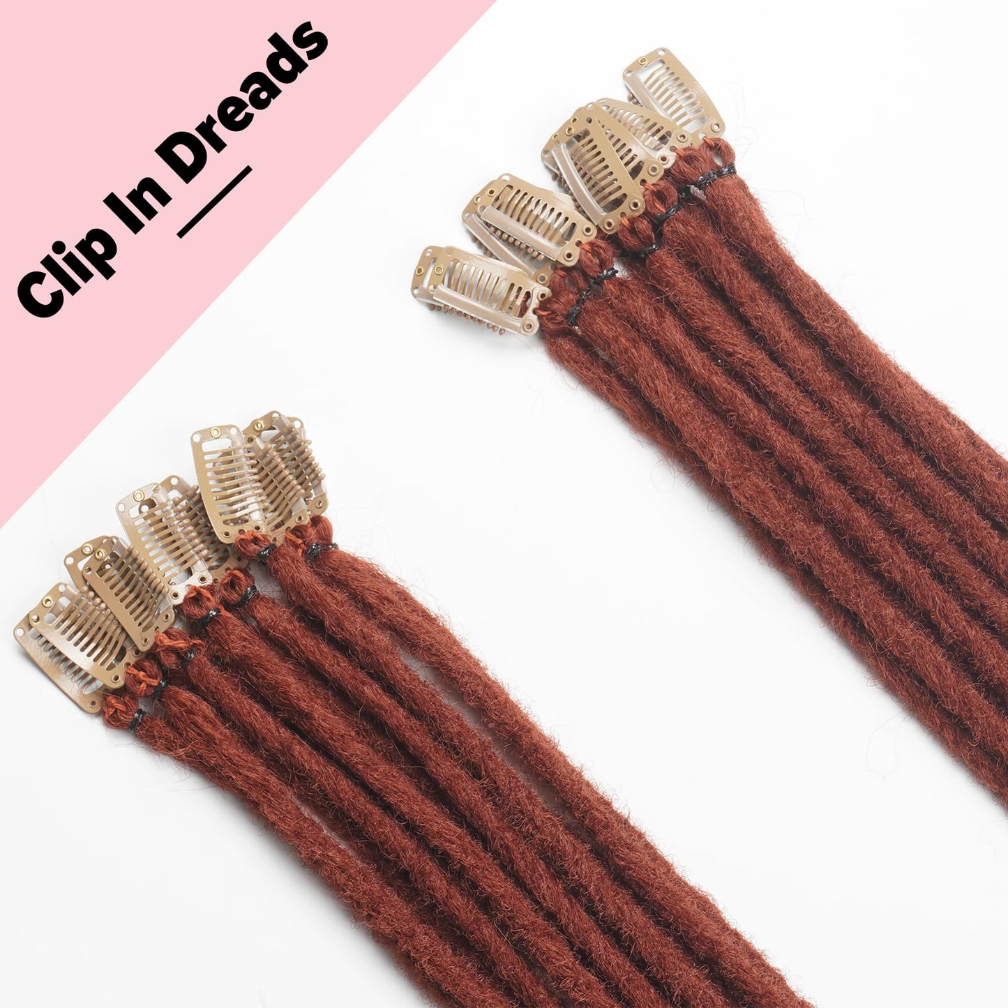 Kyriena 24 Inch Red Dreadlock Extensions Clip In, 6PCS Thin 0.6cm Width Ginger Synthetic Clip In Dreads Hair Extensions Handmade Single Ended Dreadlocks Hippie Style for Girls