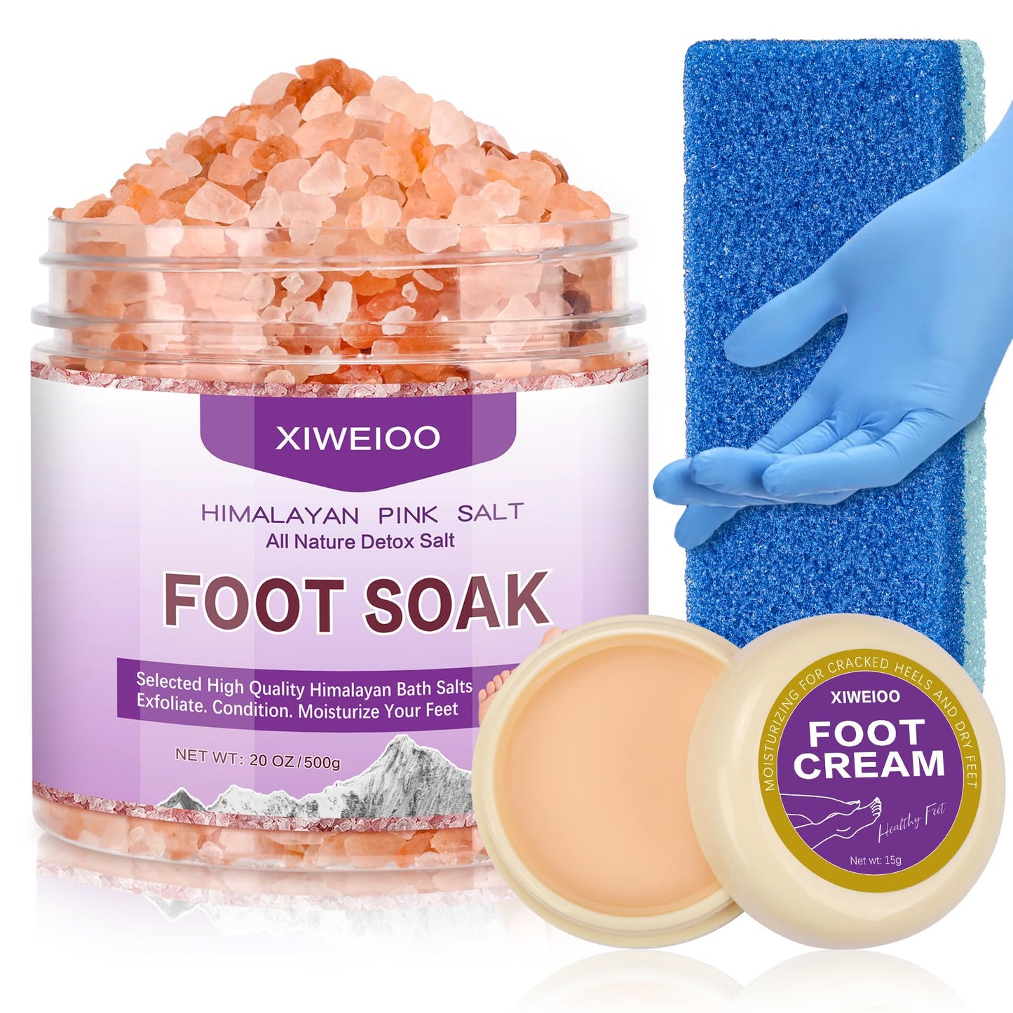 XIWEIOO Lavender Foot Soak Salts with Epsom Salt Pedicure Care -Natural Blend & Salts Athletes Foot, Stubborn Foot for Foot Callus, Tea Tree Oil Foot Soak Stubborn Foot Odor, Athletes Callu