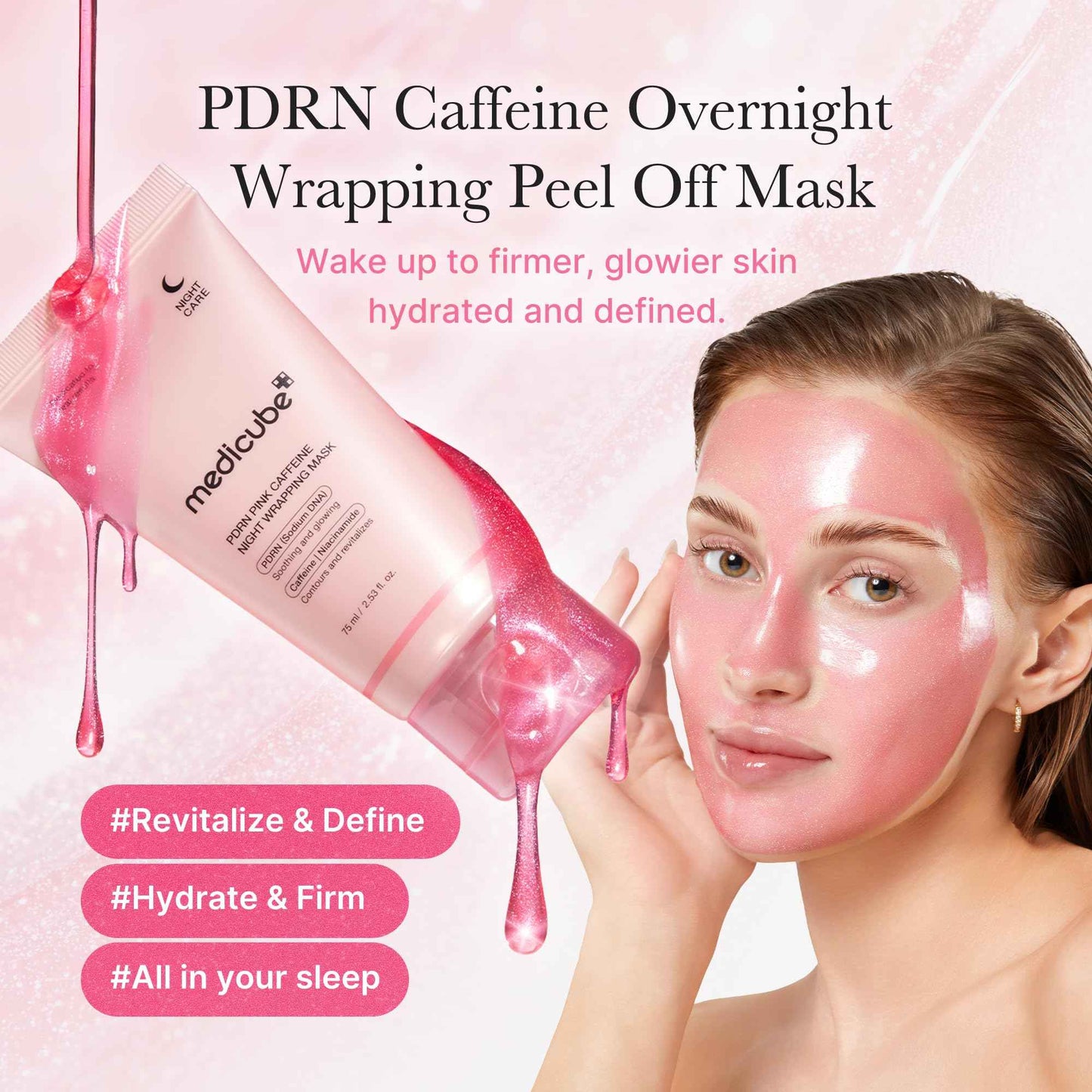 medicube Pink PDRN Day & Night Care Duo: Salmon DNA PDRN Caffiene Overnight Wrapping Peel Off Facial Mask and Salmon DNA PDRN Pink Collagen Jelly Pad | Holiday Stocking Stuffers,