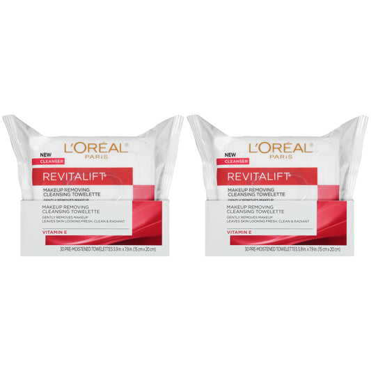 L'Oreal Paris Revitalift Makeup Removing Facial Cleansing Towelettes with Vitamin E 30 ct. (Pack of 2)