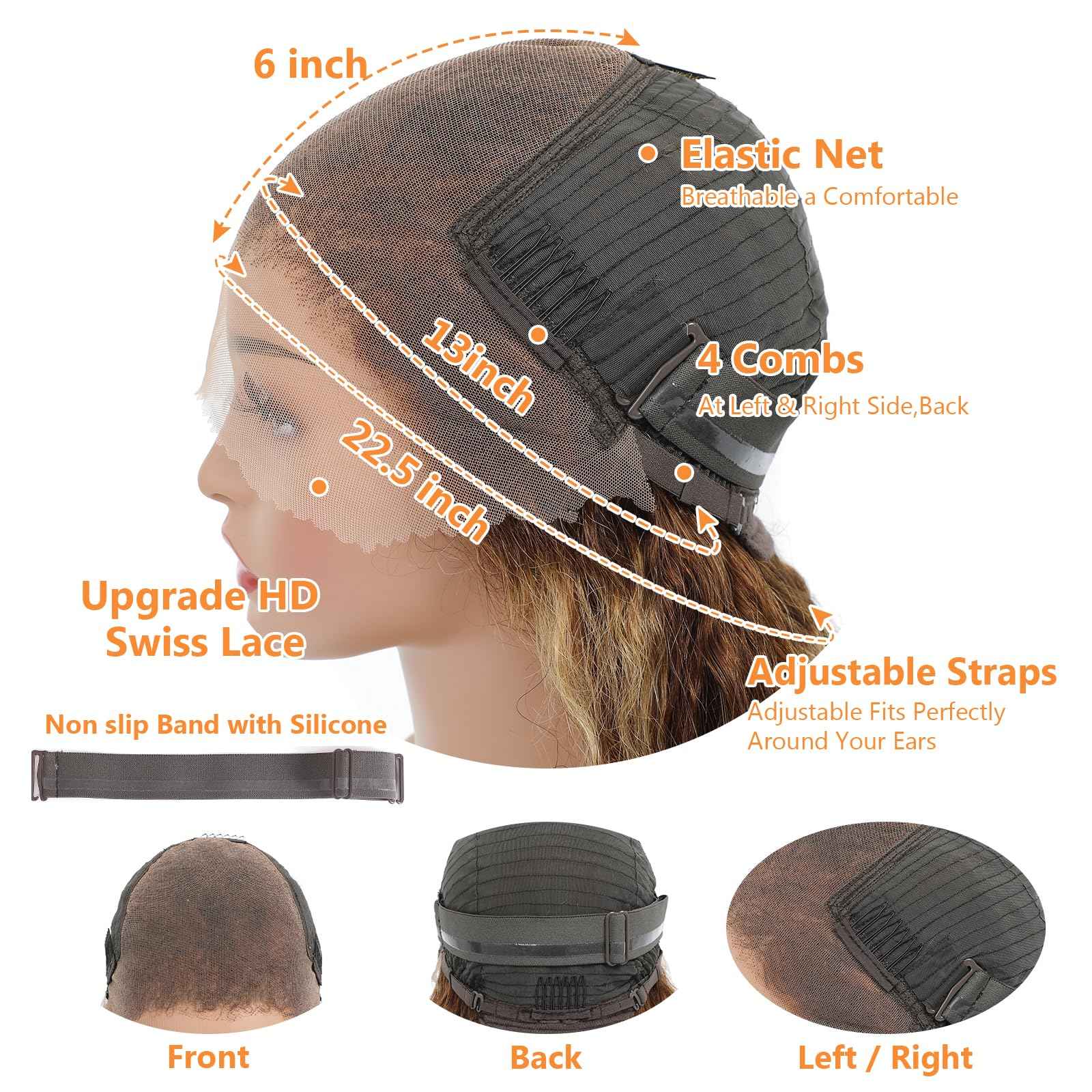 Arseomi Highlight Ombre Bob Wig Human Hair 13x6 Frontal Lace Wig Human Hair 4/27 Honey Blonde Bob Deep Wave Lace Front Wigs for Women Pre Plucked with Baby Hair 6 Inch