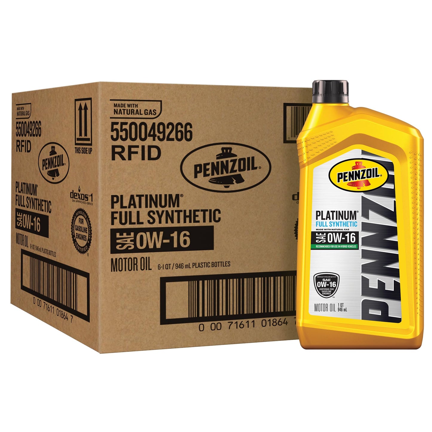 Pennzoil Platinum Full Synthetic 0W-16 Gasoline Engine Oil, 1 Quart (Case of 6)