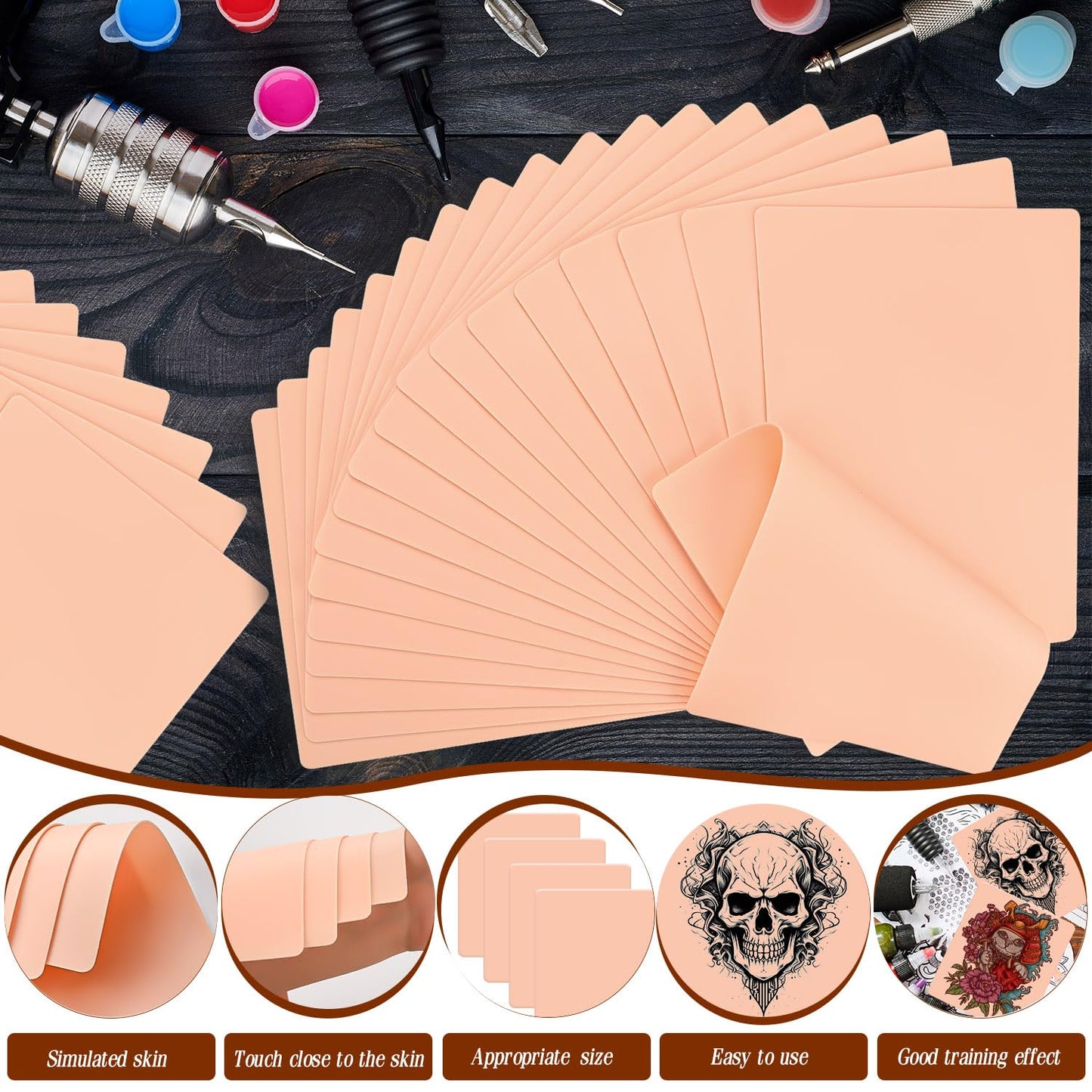 70 Pcs Tattoo Skin Practice Kit, Include 20 Pcs Tattoo Practice Skins & 50 Pcs Tattoo Transfer Paper, for Beginners Fake Skin Tattooing (7.5 * 5.8/11.6 * 8.2 IN)