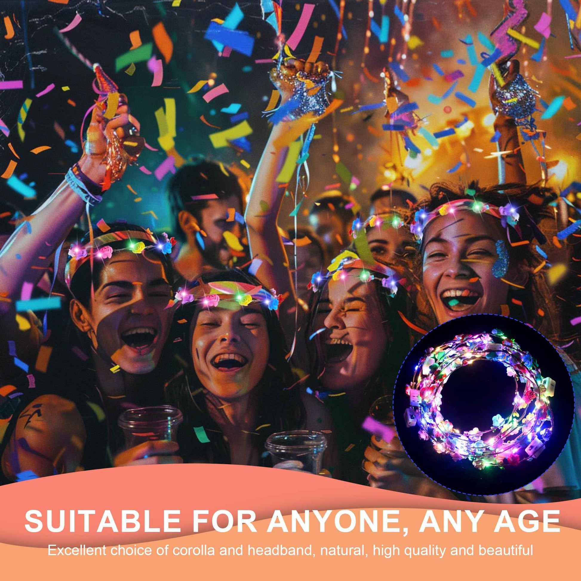 QSJQllo 50 Pcs LED Flower Crowns Headbands,Light up Headbands For Women,Glow in The dark headband wreath,Suitable for birthdays, weddings, Halloween, Christmas, Role-Playing,Beach Parties