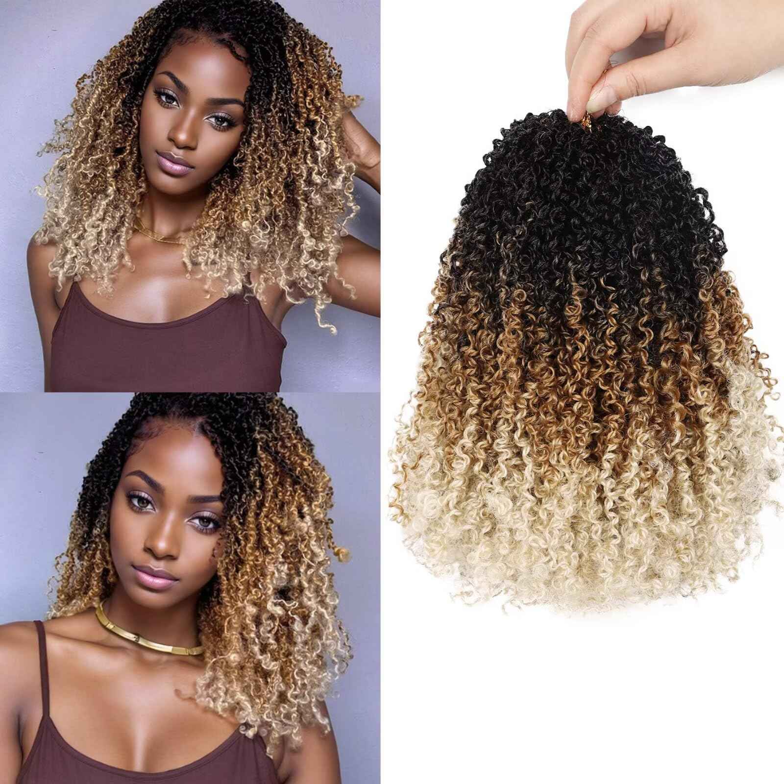 Yanky Twist Crochet Hair 11 Inch 8 Packs 30 Stands/Pcs,Pre-looped Fluffy Spring Mini Twist Passion Twist 3 Tones Ombre Blonde Synthetic crochet braids for black women(11 Inch, 1B/27/613)