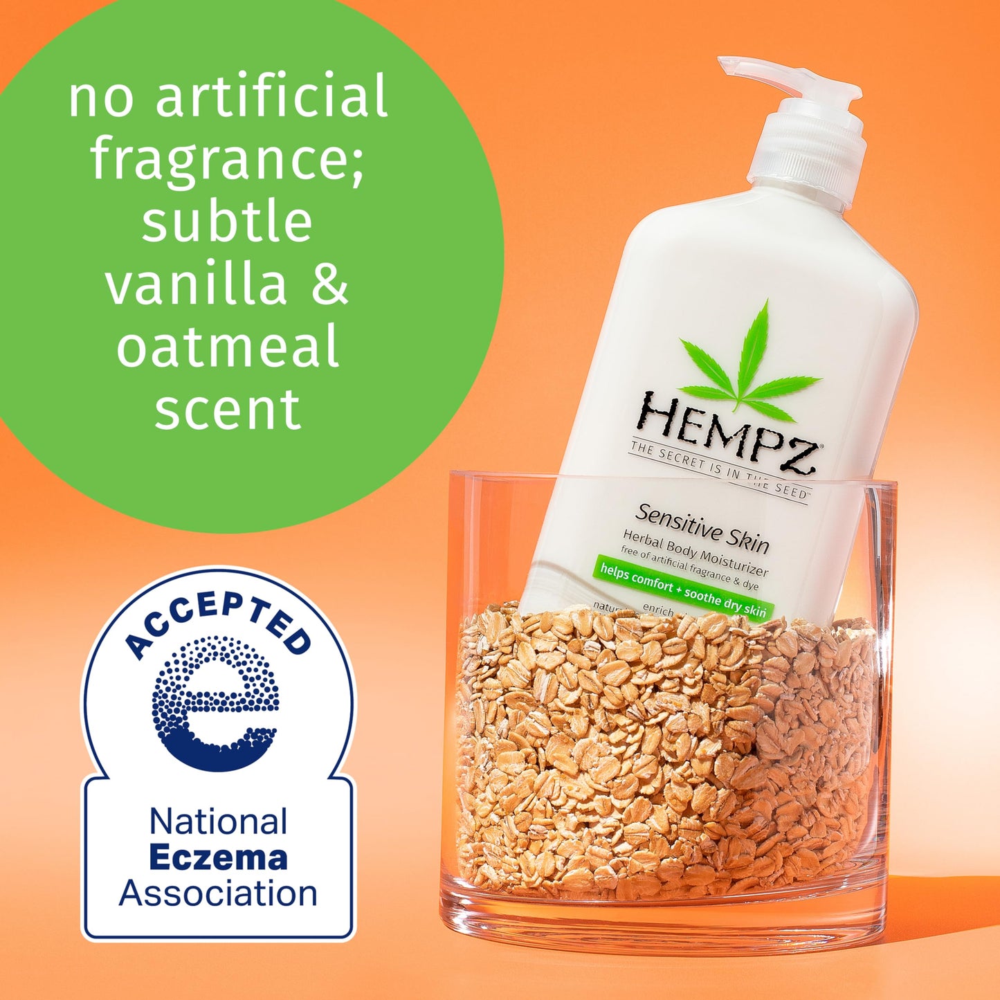 Hempz Sensitive Skin Herbal Moisturizer: Soothing Lotion with Oatmeal, Shea Butter, Hemp, Cocoa, Mango Seed - 17 Fl Oz