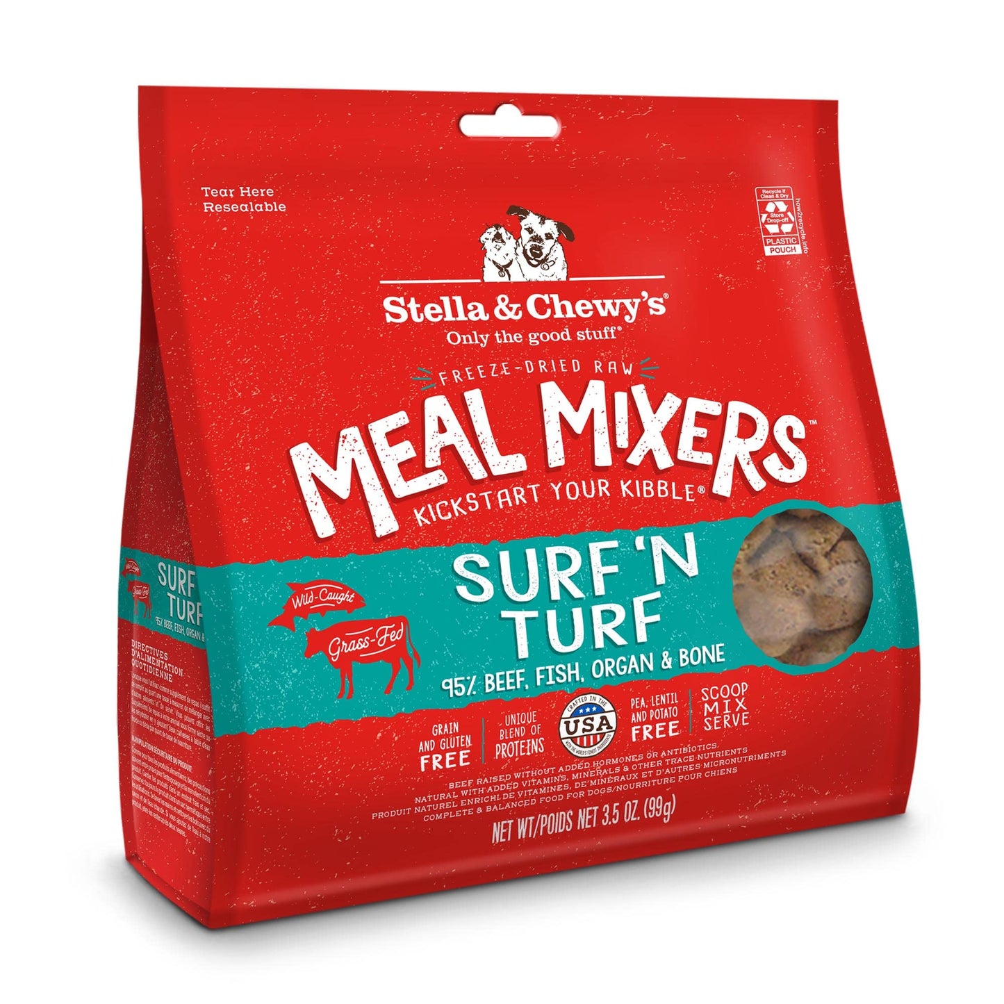 Stella & Chewy's Freeze Dried Raw Surf & Turf Meal Mixer – Dog Food Topper for Small & Large Breeds – Grain Free, Protein Rich Recipe – 3.5 oz Bag (Pack of 1)