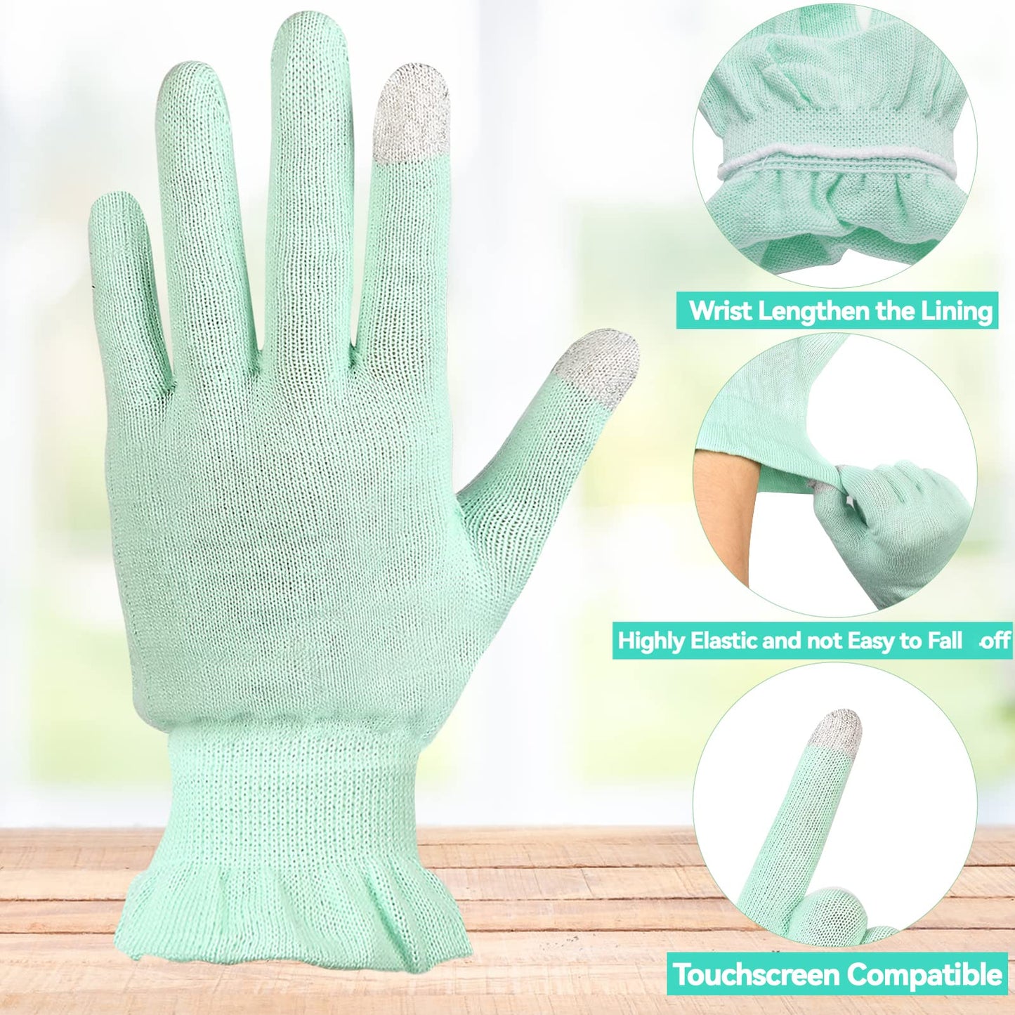 AovYoo Moisturizing Gloves Overnight,Cotton Gloves for Dry Hands,Eczema Gloves with Touchscreen Fingertips,Nighttime Lotion Gloves for Sleeping,SPA,Beauty (Green/1 Pair, S)