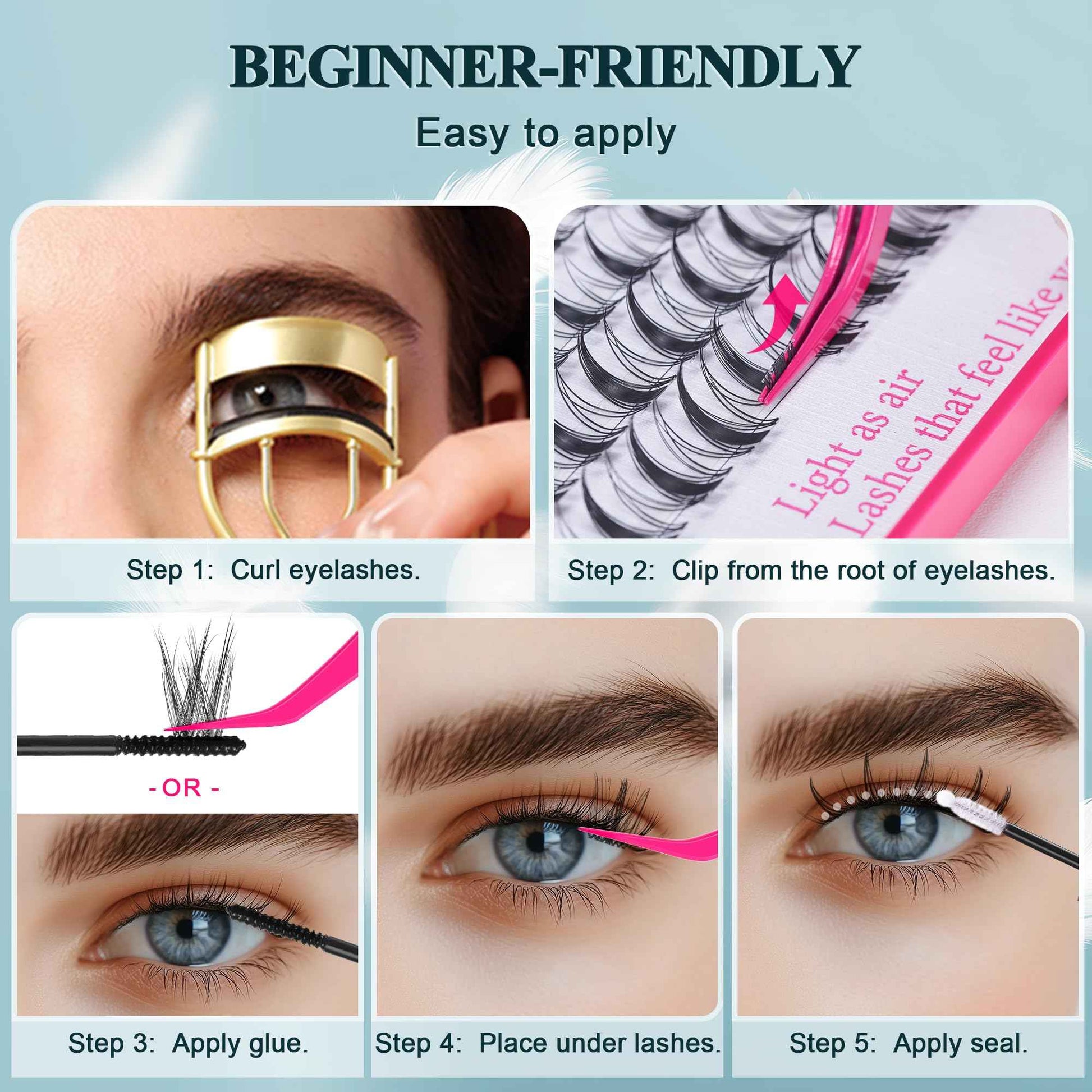 Vasa Muse Premium Lash Clusters Kit - 10-16mm Wispy Natural & Fairy Spiky WideSpan Individual Eyelash Clusters 0.05mm Ultra-thin Invisible band Eyelash Extension Kit with Bond Seal for Starter DIY