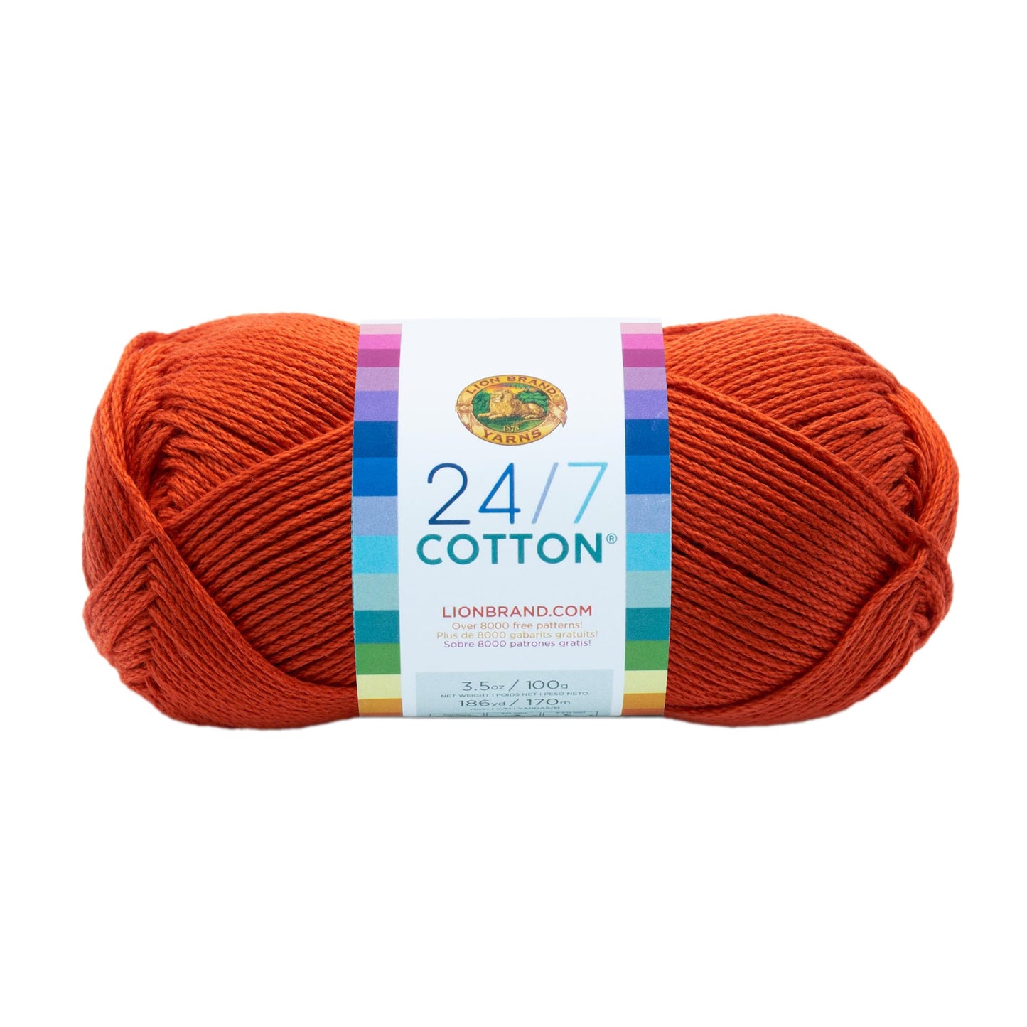 Lion Brand 24/7 Cotton Yarn, Lightweight Yarn for Knitting, Crocheting, and Crafts, Tangerine, 1 Pack