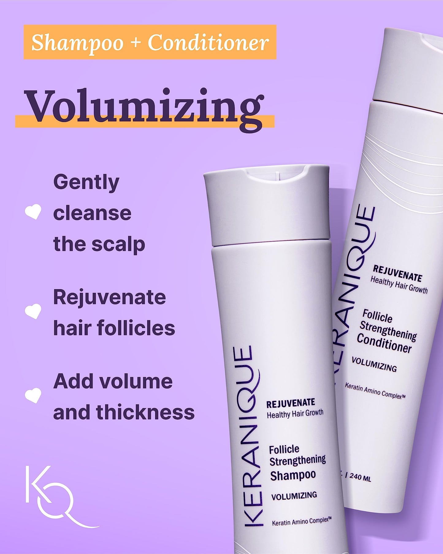 Keranique Volumizing Hair Products Set for Thinning Hair - Thickening Shampoo and Conditioner, Follicle Booster Hair Serum, Volumizing Spray - Fine Hair Texture Boost and Repair with Keratin for Women