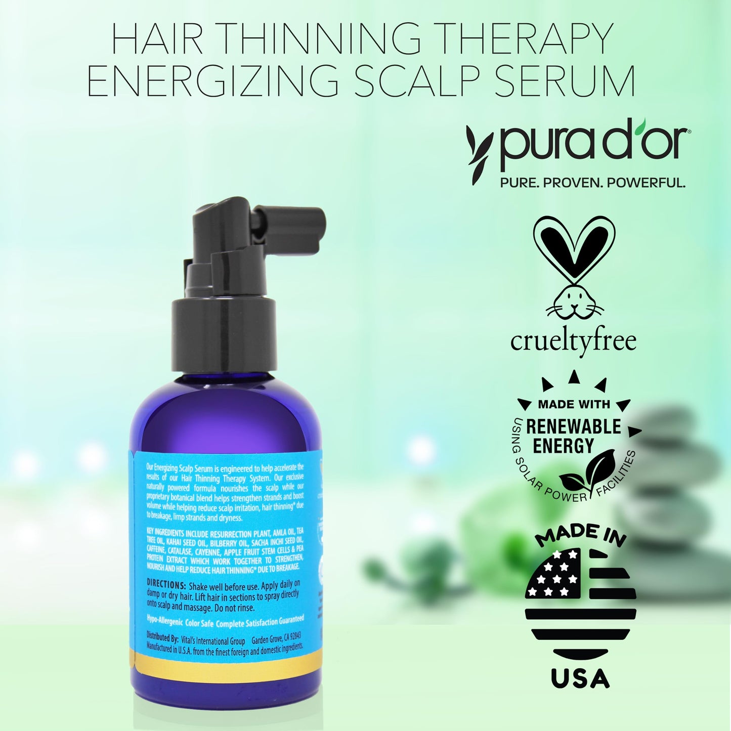 PURA D'OR Scalp Therapy Energizing Scalp Serum Revitalizer (4oz) with Argan Oil, Biotin, Caffeine, Stem Cell, Catalase & DHT Blockers, All Hair Types, Men & Women (Packaging may vary)