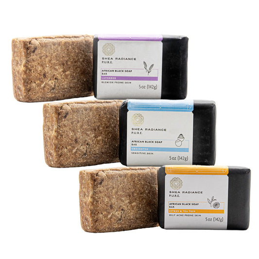 Shea Radiance African Black Soap Bar 3 Pack (Lavender, Citrus & Tea Tree, Unscented)