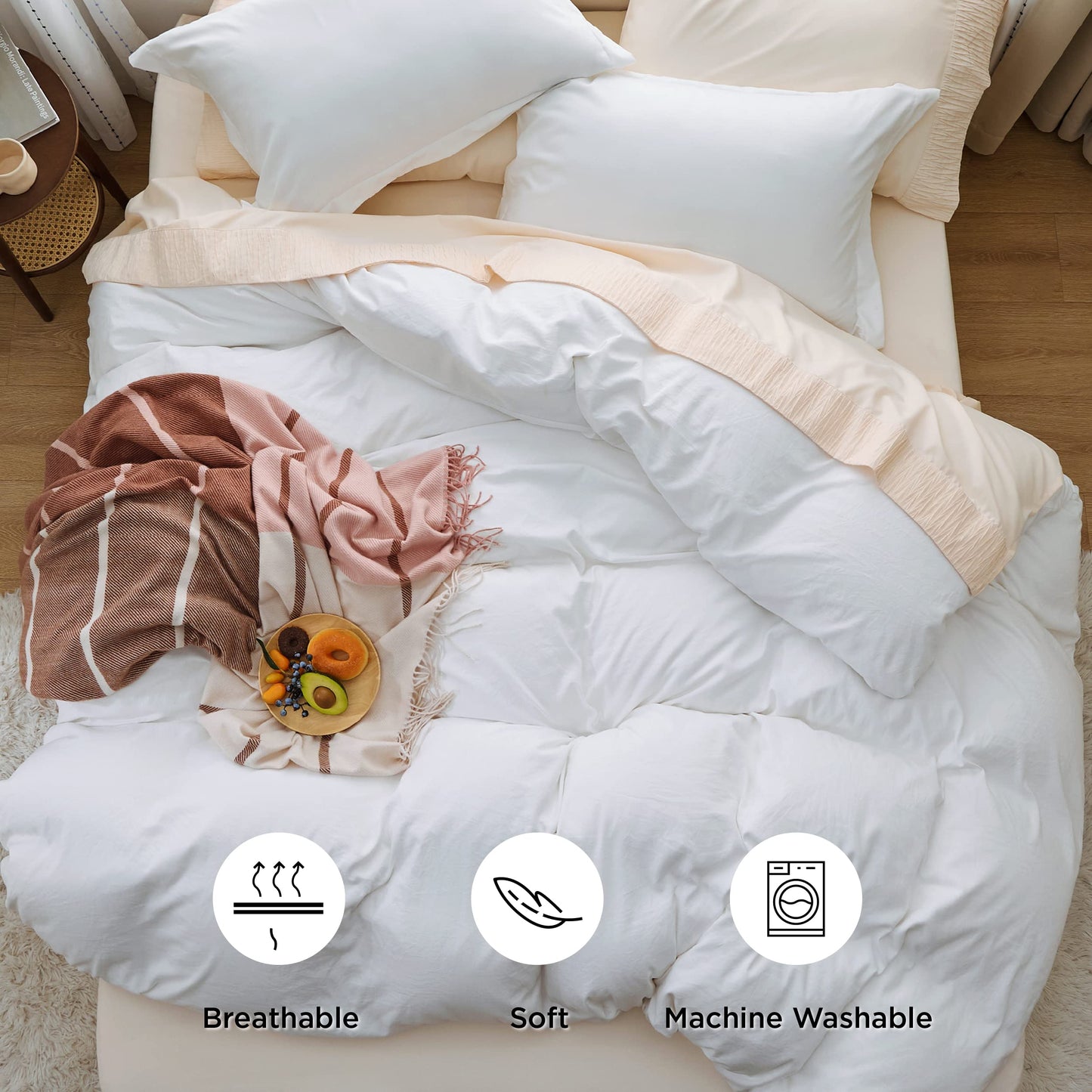 Bedsure White Duvet Cover Full Size - Soft Prewashed Full Duvet Cover Set, 3 Pieces, 1 Duvet Cover 80x90 Inches with Zipper Closure and 2 Pillow Shams, Comforter Not Included