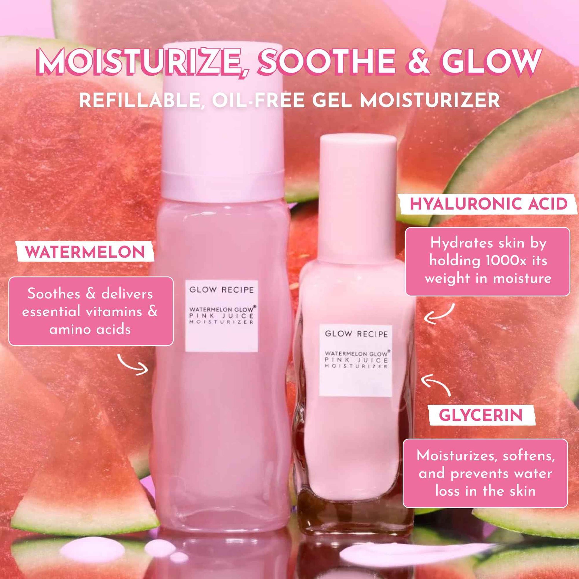 Glow Recipe Refill Pink Juice Water Gel Face Moisturizer for Women, Men & Teens - Hydrating Hyaluronic Acid, Radiance Boosting, Non-Comedogenic, Oil-Free, Lasting Korean Skin Care for Oily Skin, 60ml