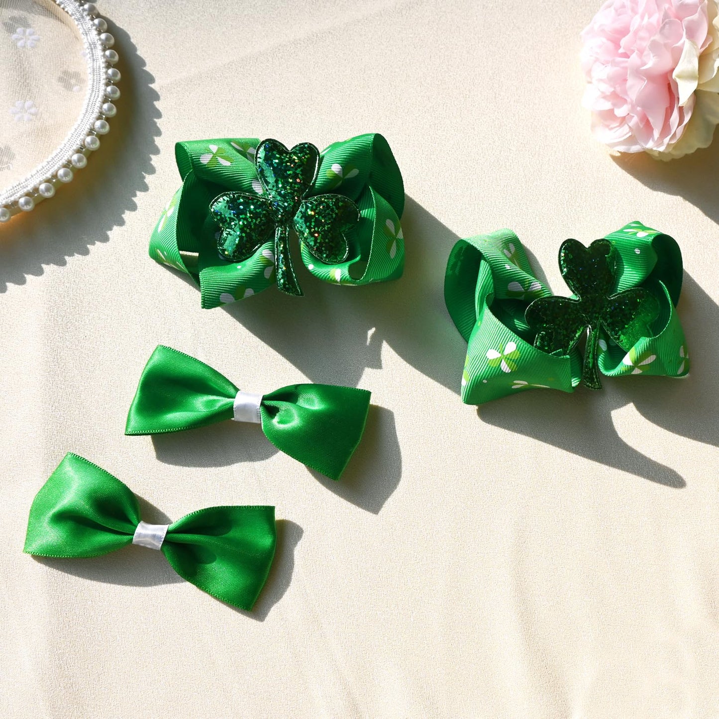 JUCCPUL 7Pcs St. Patrick's Day Hair Bows Clips for Girls Hair Accessories Toddler Bows for Girls Kids(Green)