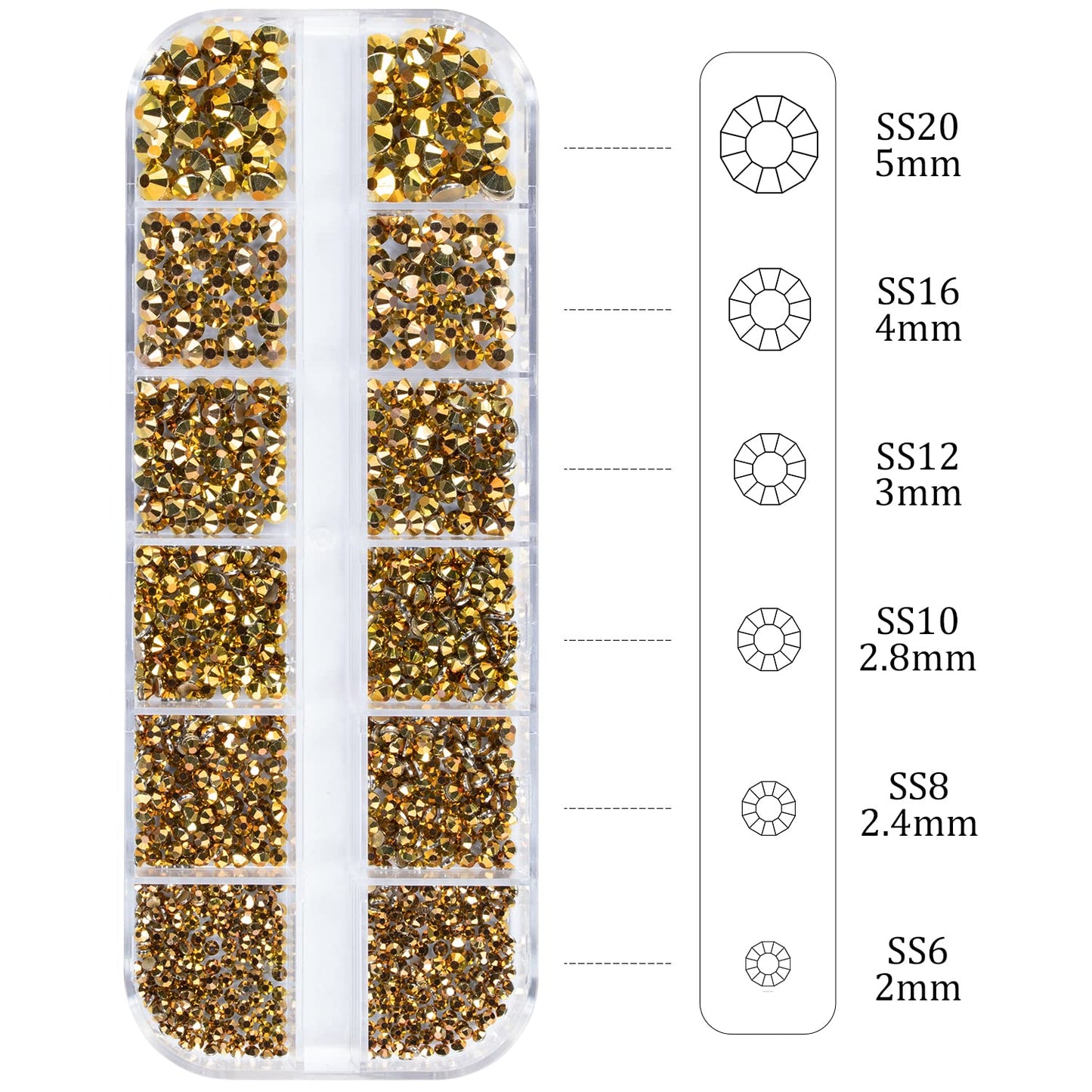 1PC 8ml WIPE-OFF Nail Art Rhinestone Glue Gel Adhesive + 1 Box 2-5mm Flat Back Round Glass Gold Rhinestones + 3PCS Glue Brush + 1PC Pickup pencil