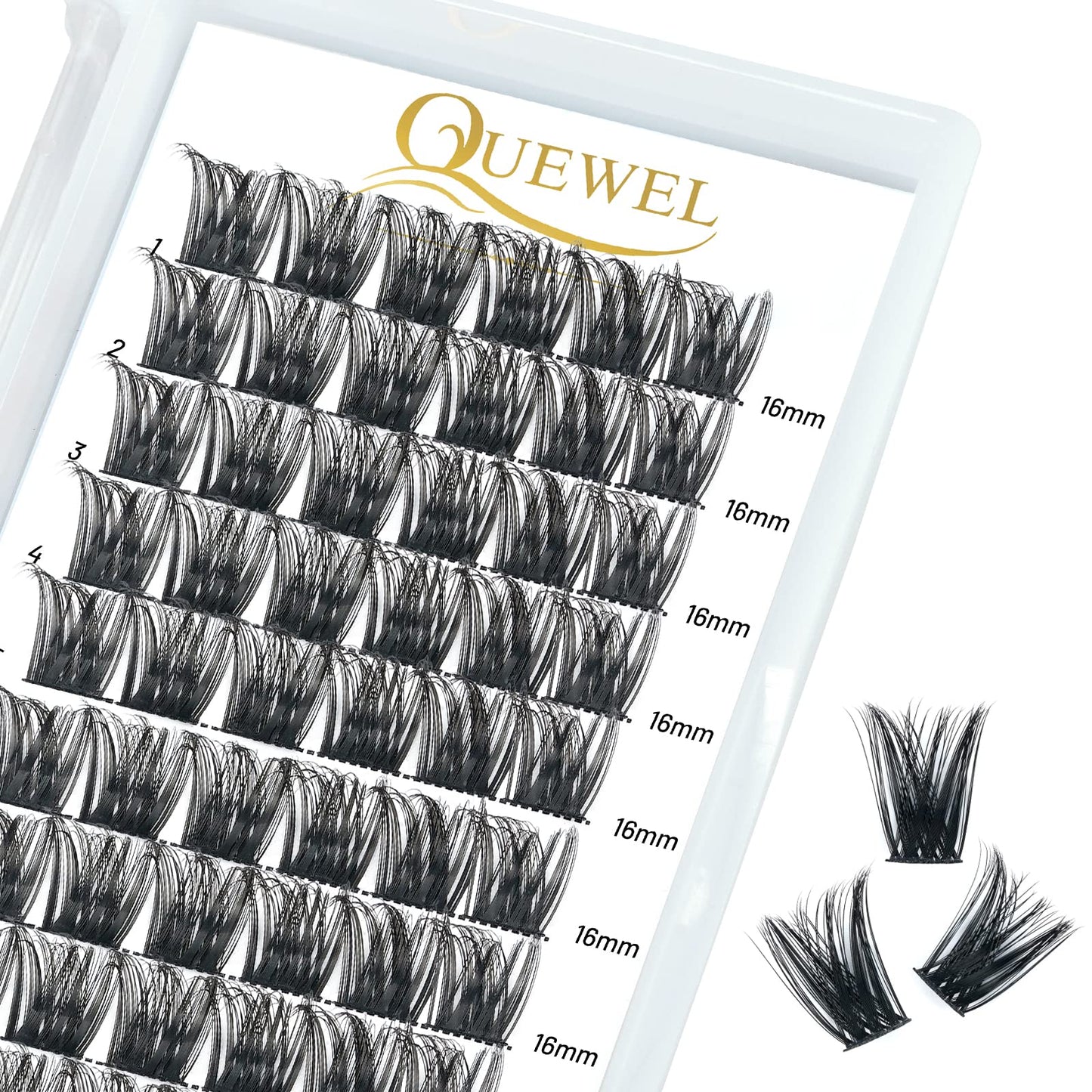 QUEWEL Cluster Lashes 72 Pcs Wide Stem Individual Lashes C/D Curl 8-16mm Length DIY Eyelash Extension False Eyelashes Soft for Personal Makeup Use at Home (honey01-D-16)