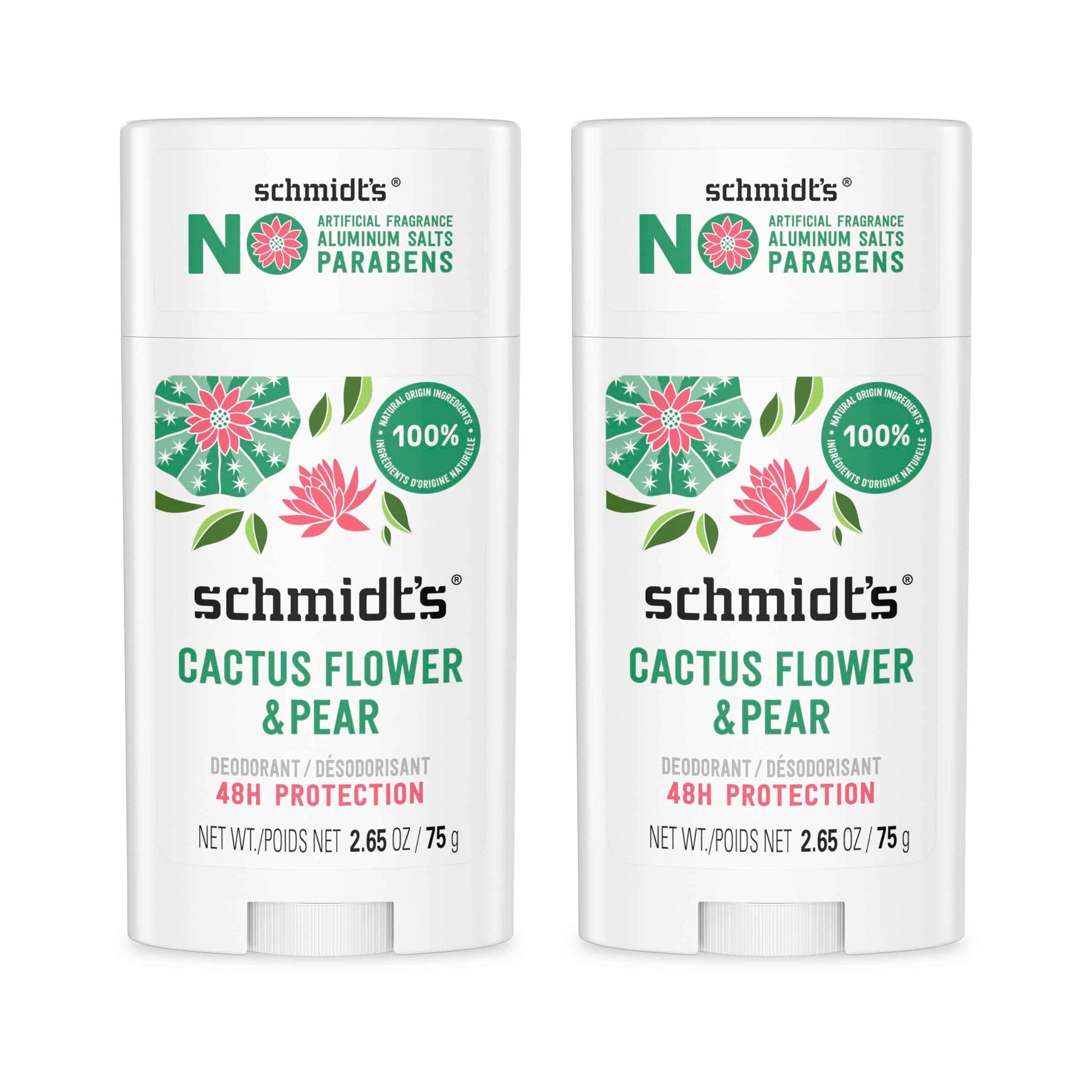 Schmidt's Aluminum-Free Vegan Deodorant Cactus Flower & Pear and Fresh Rain & Birch, 2 Count Each, 2.65 oz