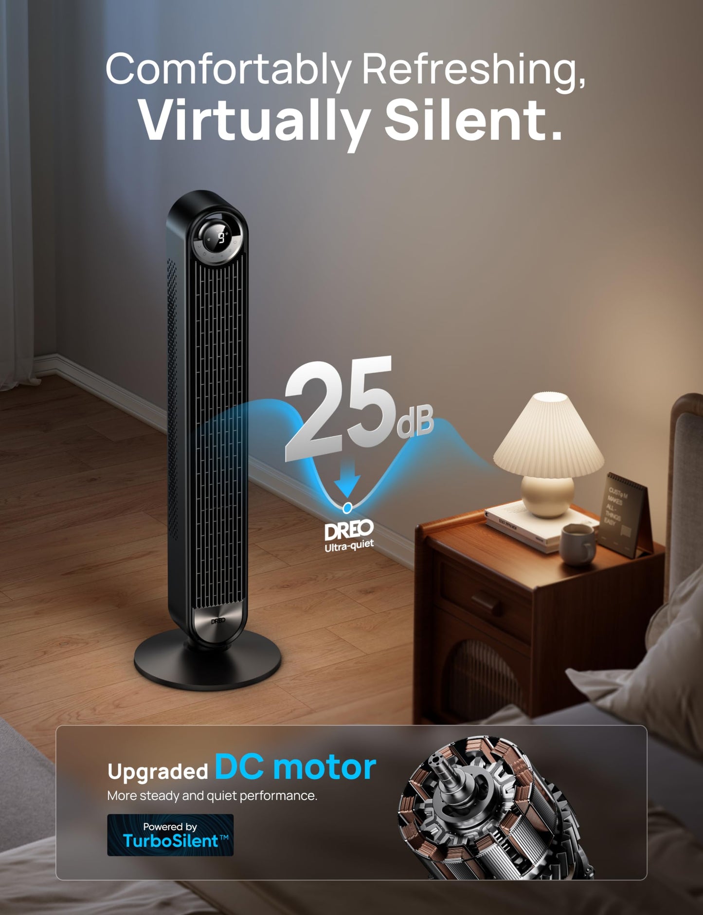 Dreo Oscillating Tower Fan Bundle - Bladeless Standing Fan with Remote and Ultra Quiet Bedroom Fan with LED Display