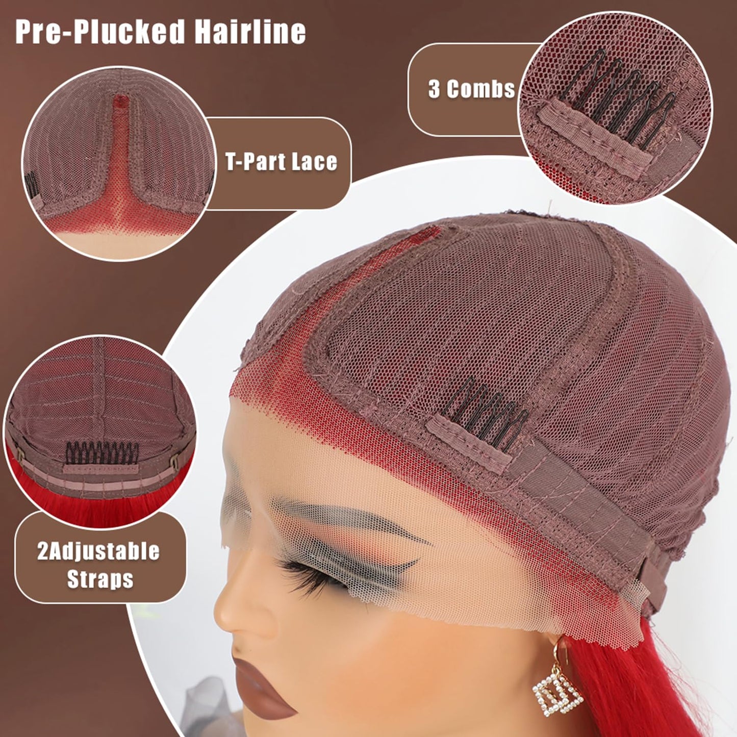 Lezaxiu 30 Inch Red Hair Lace Front Wigs Pre Plucked Long Straight Wig Glueless Red Colored Wigs Heat Resistant Synthetic Lace Front Wigs for Black Women