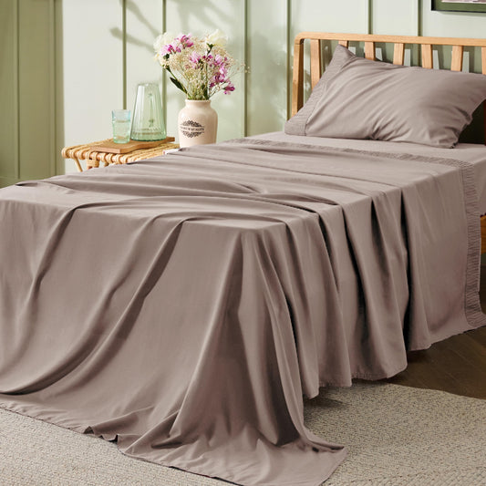 Bedsure Twin Sheets Set - Soft Twin Bed Sheets, 3 Pieces Hotel Luxury Khaki Sheets Twin, Easy Care Polyester Microfiber Cooling Bed Sheet Set