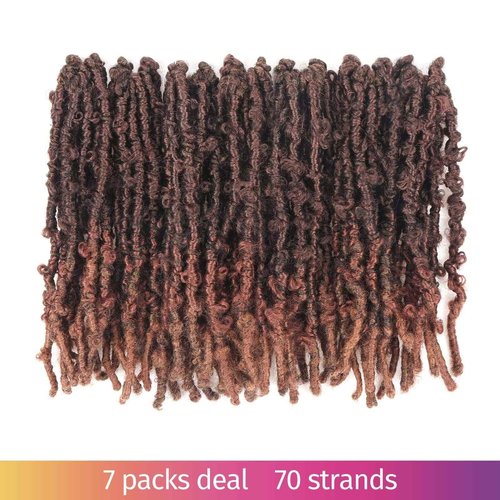 Butterfly Locs Crochet Braids - 7Pcs Ombre Brown Pre-twisted Short Bob Synthetic Faux Locs Hair Extensions (8 Inch, T30-7P)
