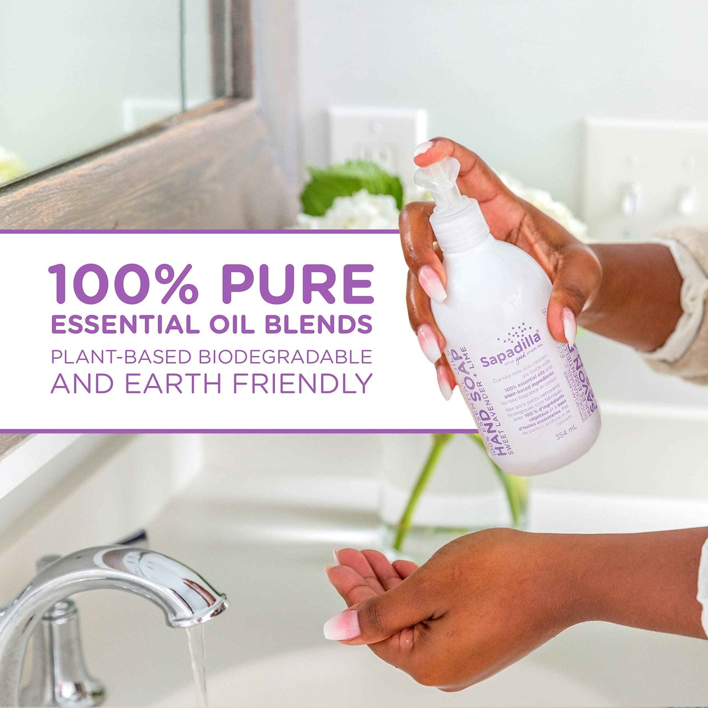 Sapadilla Liquid Hand Soap - Sweet Lavender + Lime - Made with 100% Pure Essential Oil Blends, Cleansing & Moisturizing, Aromatic & Fragrant Hand Soap, Plant Based, Biodegradable, 12 Ounce (Pack of 4)