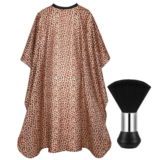 NOVWANG Hair Cutting Cape, Professional Hair Cutting Cape with Adjustable Snap Closures, Leopard Salon Barber Cape and Neck Duster Brush for Haircut Beard Hairdressing 46.8 × 56 Inch