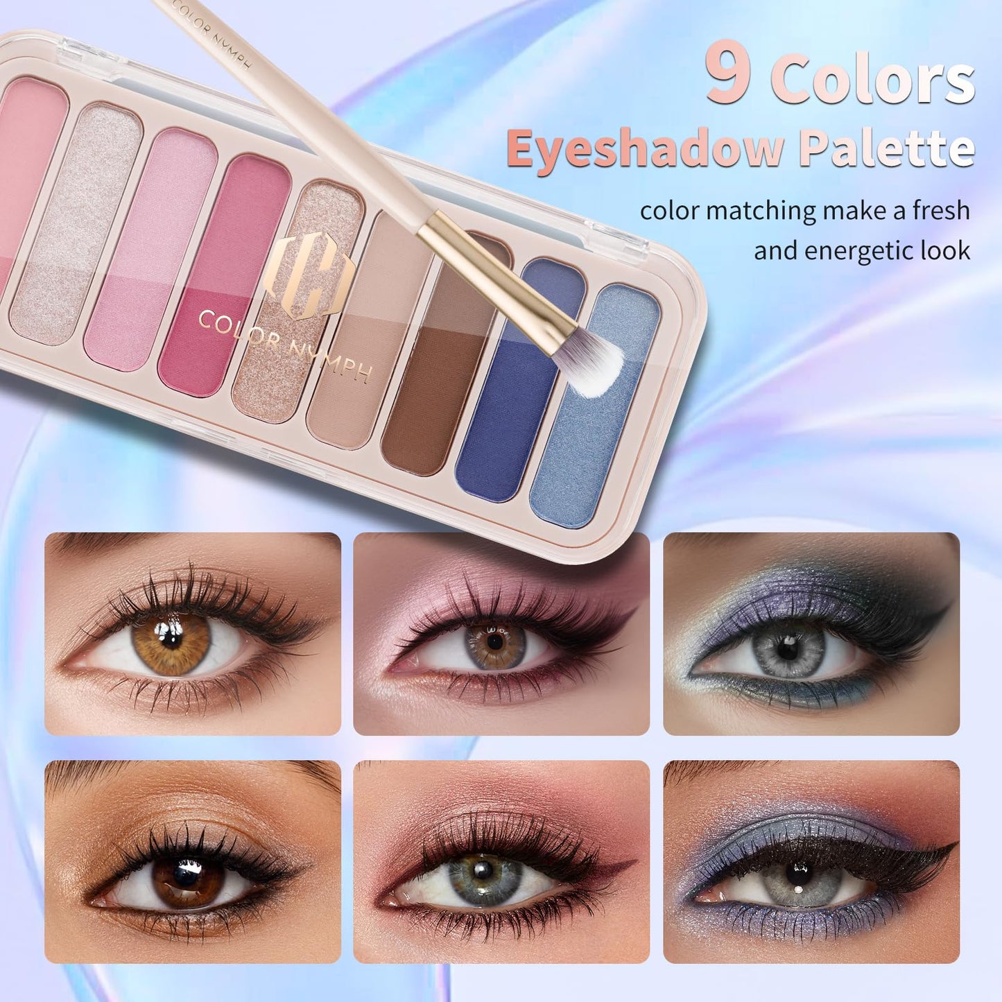 Color Nymph Teen Girls Makeup Kits, Makeup Set For Girls With Sequin Bag All In One Makeup Kit For Women Packed Individually 9 Colors Eyeshadow Palette Liquid Blush Lip gloss Mascara -Pink Blue