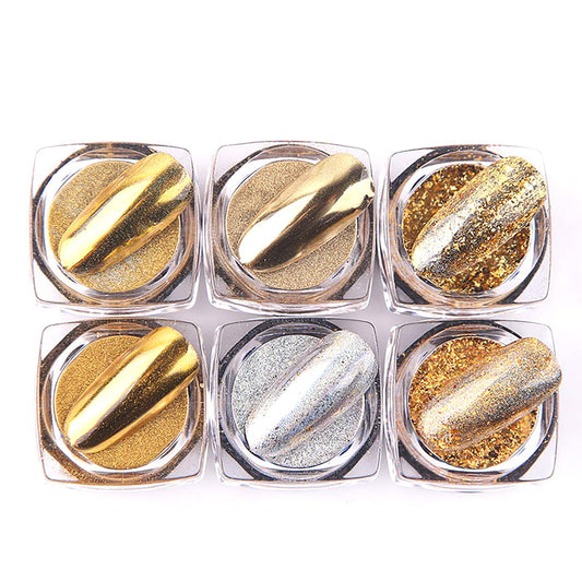 EnMart Chrome Nail Powder Set, 6 Colors Shimmer Nail Art Kit Gold Metallic Effect Mirror Pigment Glitter Dust Kit for Nail DIY Face Body Hair Makeup Crafts Decoration