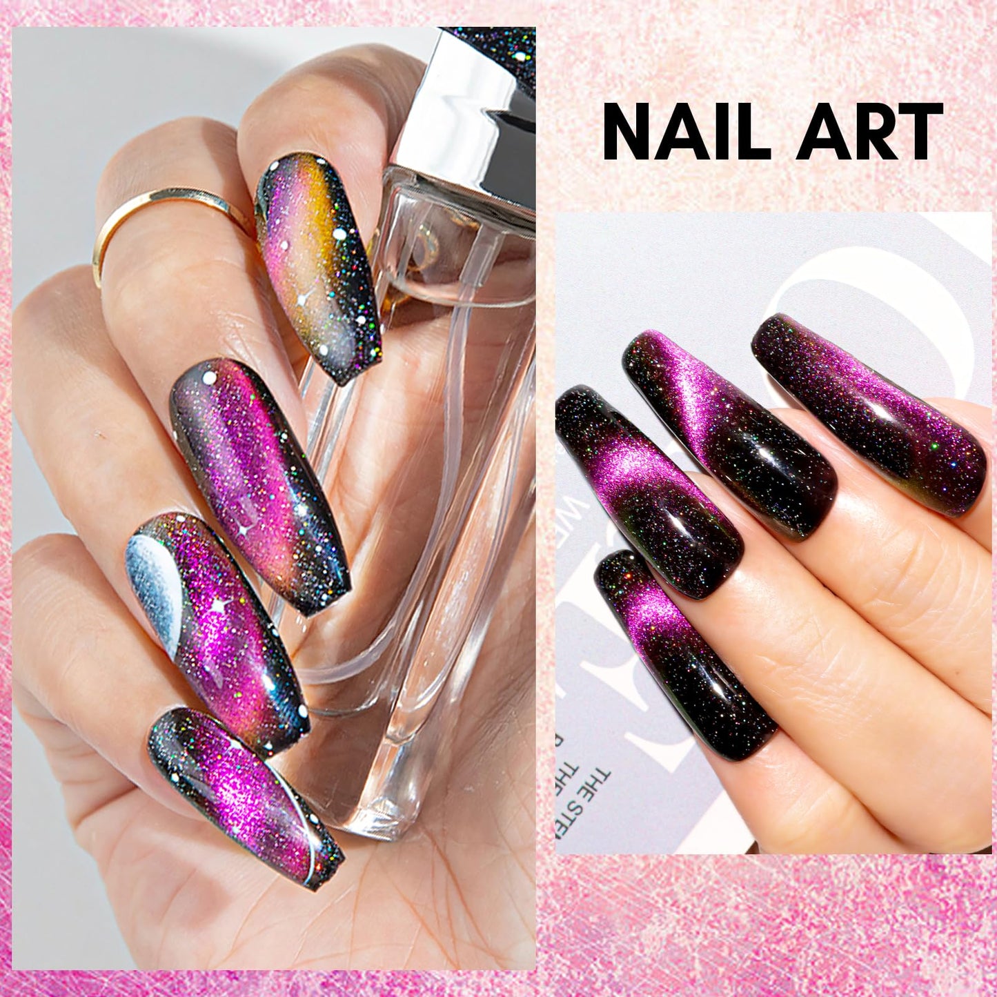 Makartt Gel Nail Polish, Black Hole Cat Eye Gel Polish 10ml Sparkly Cat Eye Glitter Spring Gel Polish with Magnet Stick Soak Off UV/LED Manicure Nail Art Designs-Wine & Shine