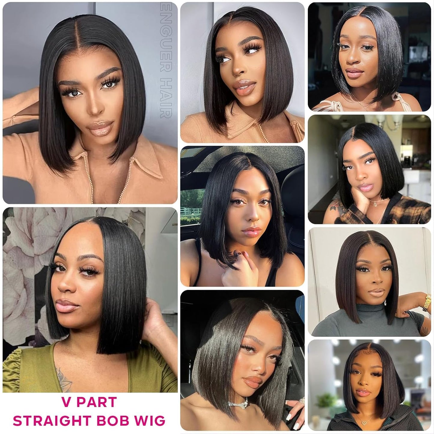 Enguer V Part Wig Human Hair Bob Wig Human Hair for Black WomenBrazilian Remy Human Hair BobWigs Beginner Friendly No Glue No Sew in Glueless WigsNatural Black 10inch