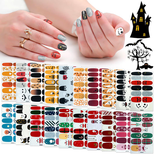 SILPECWEE 20 Sheets Nail Polish Stickers Halloween Christmas Nail Wraps Holiday Self Adhesive Nail Polish Strips for Women Press on Fingernails Manicure Stickers with 1pc Nail File