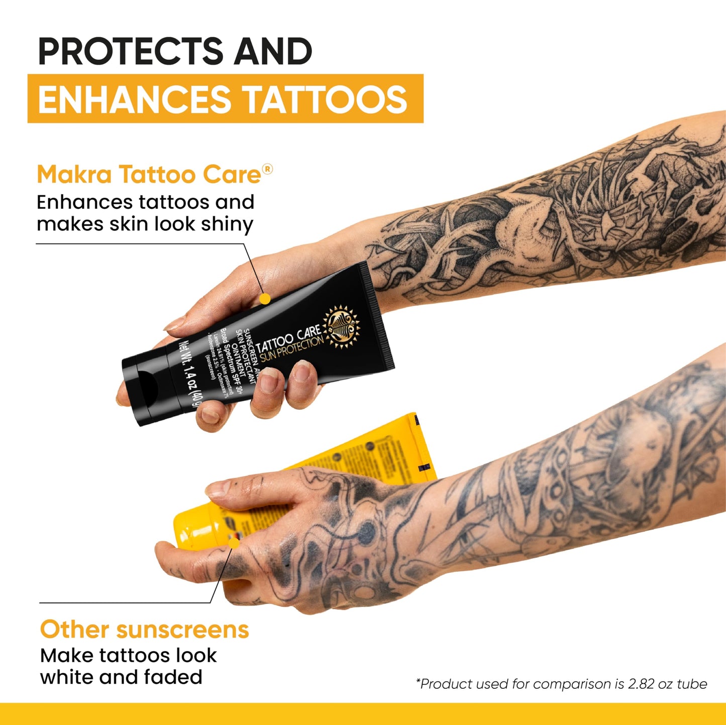 Makra Tattoo Care Sunscreen – SPF 30+ Ointment for Tattoo Sun Protection - UVA/UVB Protection - Deeply Moisturizes and Protects Ink Against Fading - Enhances Colors, Water Resistant - 2.8 Oz/80 g